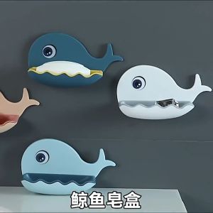 Khay Đựng Xà Phòng Dán Tường Hình Cá Heo Xinh Xắn Có Lỗ Thoát Nước - Kệ Để Xà Bông Hình Cá Voi Dễ Thương/ Hộp đựng xà phòng tắm trong phòng tắm Hộp đựng xà phòng bọt biển