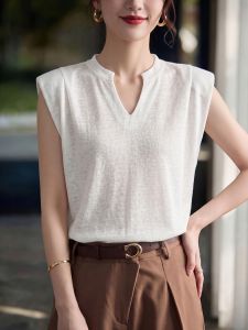 Basic House | Thin V-neck Sleeveless Transparent Elegant Brown T-shirt Women