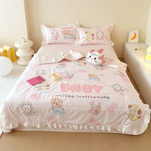 Mikko Cartoon Pure Cotton Washed Summer Cooling Single/Dual Person Air Conditioner Spring/Autumn Quilt Four-Piece Set Washable