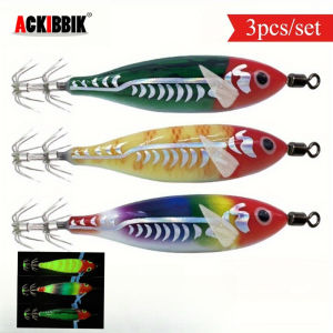 Ackibbik 3pcs/ Set 8cm/ 5.7g Glow-in-the-dark Squid Jig Lure Wood Shrimp Lure Bait Artificial Bait Squid Hook Bait Octopus