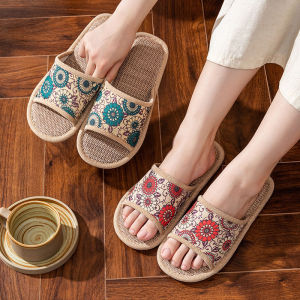 MONLEYTA | Dép lười bông lanh chống trượt đế mềm thoáng khí thoải mái cho nam và nữ dùng trong nhà mùa hè 2023 Dép lười PVC