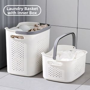 Large Capacity Plastic Hollow Clothes Hamper with Innerwear Box