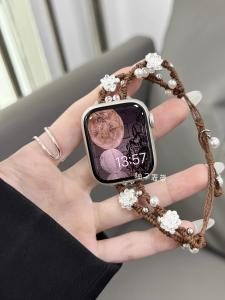 Breathable Lotus Woven Bracelet Watchband for iWatch SE/8/9 Womens Summer Chinese Style Braided Rope Smartwatch Band