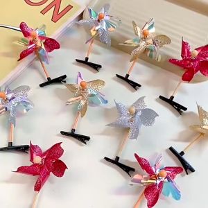 COD Children Outdoor Windmill Hair Clip Colorful Golden Small Windmill Girls Headdress Duckbill Clip