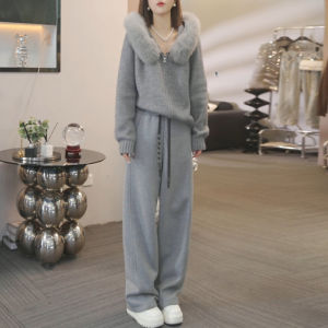 Shalldoer | OOTD Outfit Set Womens Autumn Winter Cotton Coat Vest Knit Sweater Casual Pants 3 Pieces