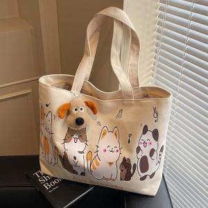 Cute Cartoon Canvas Shoulder Bag Women Large Capacity Casual Versatile Handbag Tote Bag Commuter Tot Bag Korean Style