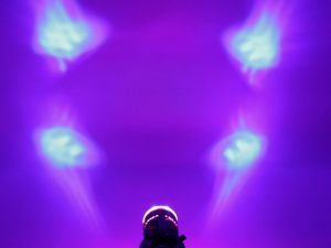 （Devil Eye）New H4 BA20D LED Motorcycle Headlight Bulb with 3-Color White & Yellow & Blue Devil Light 1200lm Brightness Durable Aluminum Housing