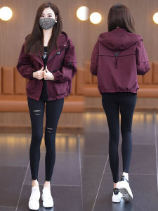 Ngắn Áo Khoác Áo Khoác Nữ Mùa Xuân Mới Rộng Rãi Thoải Mái Phong Cách Bóng Chày Áo Có Mũ Trùm Đầu Khóa Kéo Đóng Cửa Dài Tay Đi Làm Thân Thiện