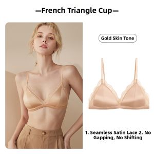 Small Bust Gathering Lace Bra No Mark Thin Style Wirefree Triangle Cup Fine Strap Underwear Set