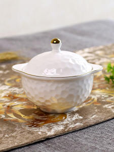Ceramic Stew Cup Bone China with Lid Cubilose Pot Binaural Stew Pot Small Tureen One Person Dessert Bowl Steam Eggs For Home