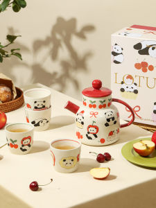LOTUS BLUE | Hand-painted Panda Blue Lotus Ceramic Tea Set for Home Use