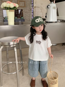 Childrens Short Sleeve T-Shirt Letter Print round Neck Half Sleeve Base Layer Casual Korean Style Cotton Sweat Absorbent