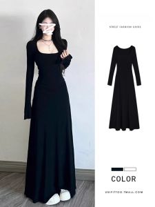 Váy Dài Tay Màu Đen Kiểu Pháp Cho Nữ Đầu Thu 2025 Mới Cao Cấp Thanh Lịch Ôm Vừa Vặn Thon Gọn Hở Lưng Váy Dài
