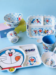 Wuhe Doraemon Pokonyan Childrens Dinner Plate Divided Plate Melamine Tableware Water Cup Kindergarten Eating Solid Food Bowl
