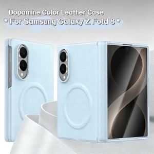 Fashion Dopamine Sle Leather Magnetic Hinge Screen Protect Case for Samsung Galaxy Z Fold 8 Wireless Charge Anti-drop Cover
