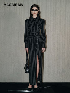 Professional Stripe Slit Dress