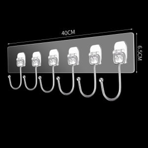 3/4/5/6 Row Wall Hanging Hook Transparent Wall Hooks for Kitchen Bathroom Strong Hooks Towel Clothes Hanger Key Holder Organizer