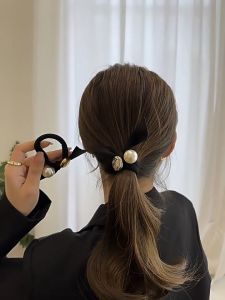 ยางมัดผมโบว์มุกฝรังเศส ยางมัดผมหางม้า ยางรัดผมยืดหยุ่นสูง เครื่องประดับผม ด้านหลังศีรษะ