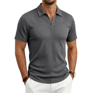 2026 Summer Mens pure color vertical stripe turn-down collar Polo shirt Men casual quick-dry breathability short sleeve T-shirt