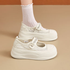 SHIYAN | Thick Sole Mary Jane Shoes One Strap Round Toe Canvas Shoes