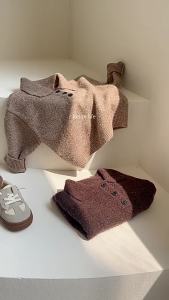 Korean version 0-6T Spring new childrens lapel knit sweater childrens fashion solid color pullover girl outdoor clothing