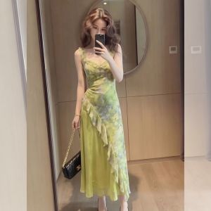 YIKEMAI | Đầm Maxi In Hoa Phong Cách Resort Pháp Dài Tay Mỏng Dáng Hè