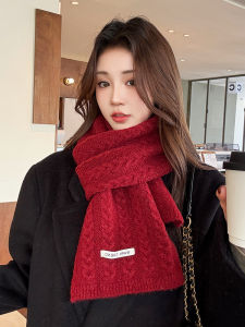 Thickened Knitted Scarf Wine Red Solid Color Woolen Scarf for Women Winter Warm Neck Warmer Twisted Design Autumn Winter Style