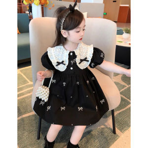 Girls Fashion Embroidered Bow knot Dress Summer New Little Girls Toddler Princess Dresses Lace Kids Short Sleeve Party Clothes