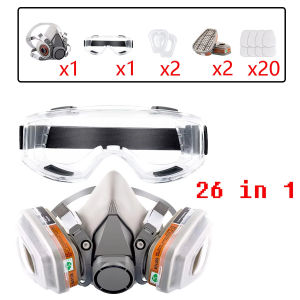 26in1 Gas Mask 6200 Half Face Respirator with Anti-Fog Safety Glasses Multi-Filter Protection for Painting And Welding