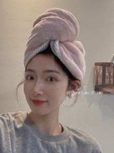 สองชั้น หนาขึ้น หมวกแห้งผม ผู้หญิง ผ้าขนหนูหัวแห้งเร็วดูดซับพิเศษแปรงหมวกเครื่องเป่าผม ใส่ได้ 2 ด้าน ดีไซน์