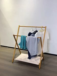 [On Hand]Solid Wood Folding Clothes Hanger Bedroom Clothes And Hat Rack Clothes Storage Rack