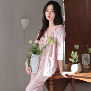 Miiow | Pure Cotton Summer Sleepwear Set Casual Lightweight Woven Cotton Home Clothes For Women Breathable Comfortable Round Neck Short Sleeve