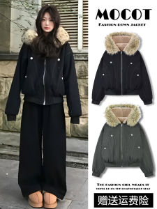 เสื้อแจ็คเก็ตขนแกะแบบหนาสำหรับผู้หญิง ฤดูหนาว 2025 สไตล์เกาหลี ทรงหลวม เสื้อคลุมกันหนาวแบบหนา ผ้าฝ้ายผสมโพลีเอสเตอร์