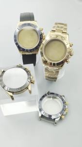39mm Case Fit VK63 VK63A Movement Stainless Steel Chronograph Coated Rose Gold Watch Case With Strap Ceramic Bezel Waterproof