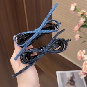 Driving Safety Twist Clips Womens Back of Head Chic Butterfly Knot Denim Blue Updo Hair Clamps Shoulder Pad Clips
