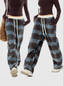 Turn Signal | Plaid Wool Wide Leg Straight Pants