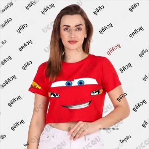 2025 ฤดูร้อนใหม่Lightning Mcqueenพิมพ์เสื้อยืดผู้หญิงแขนสั้นCrop Top Streetwear O-คอTees Vintage Casual Y2kเสื้อ