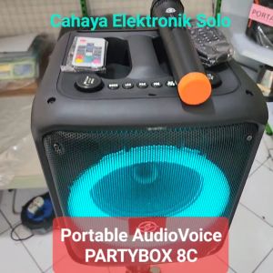 Portable Speaker Wireless Audiovoice Partybox 8C Mic 8 inch BONUS Stand Portabel Audio Voice