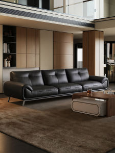 Mid Century Style Full Top Grain Leather Three-Seater Sofa