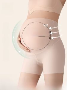 MiiOW | Pregnant Women Safety Pants Underwear Three-in-One 2025 New Summer Thin Ice Silk Anti-Curl Shorts High Waist Briefs High Butt Lifting