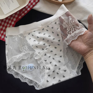 Antibacterial Baby Cotton Underwear French Lace Midi Waist Womens Panties Six Free One Mesh Sweet Style mid Waist Cotton Panties