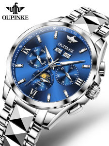 Mens Mechanical Hollow out Automatic Watch Luxury round Dial Tungsten Steel Band Water Resistant 5ATM Synthetic Sapphire Lens