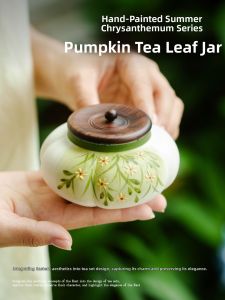 JISU | Hand-painted Summer Chrysanthemum Ceramic Tea Canister Small Portable Moisture-proof