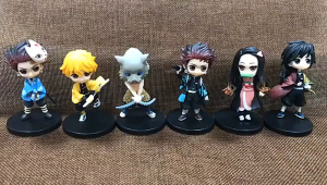 6pcs/set Anime Demon Slayer Figure Kimetsu No Yaiba Figure Q Posket Kamado Tanjirou Kamado Nezuko Agatsuma Figure Toys 7cm