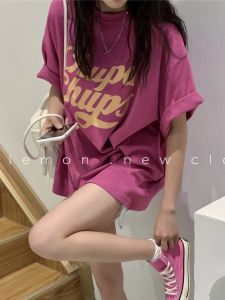Retro Cotton T-Shirt Couple Matching Loose Fit Mid-Length Print Womens Summer Lazy Style Korean Fashion Commute Style