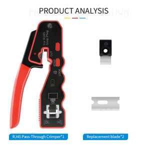 Cat6 Pass-Through RJ45 Crimper 8P Network Crimper Stripper Cutter with Replaced Blades Ethernet Multifunctional Wire Tool
