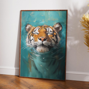 Tiger Wall Art Print – Digital Download Wildlife Painting - Majestic Tiger in Water Poster - Animal Art for Jungle Boho Home Dec