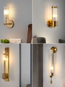 Luxurious Crystal Wall Lamp Modern Simple Bedroom Corridor Light Living Room Background Wall Lighting Iron Glass LED Bulb Included