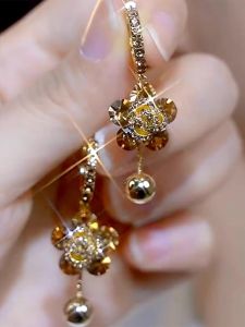 Elegant Rose Flower Tassel Earrings Womens Micro-Paved Zirconia Alloy Ear Jewelry Fresh out Fashion Korean Style Accessories