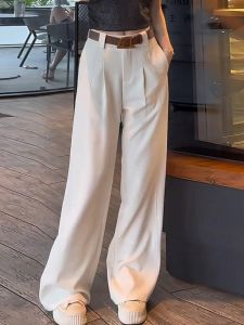Korean Style High Waist Wide Leg Casual White Suit Pants Womens Autumn Summer New Style Slimming Straight Cut Long Trousers